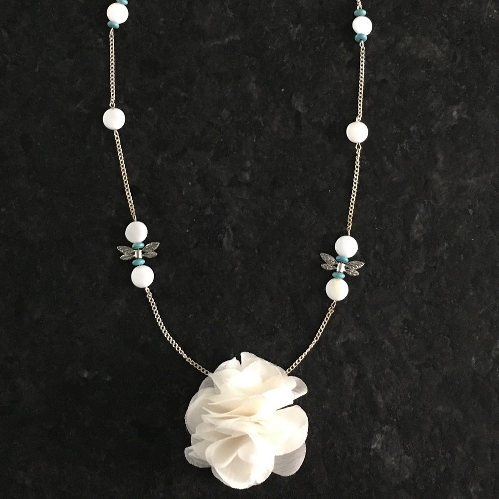 Beautiful unique  boho necklace boho hippie silver turquoise white long handmade
